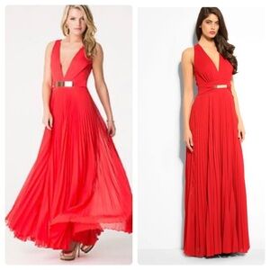 BeBe Womens Red Pleated V-Neck Maxi Dress Size 00